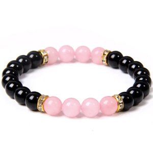 Black and Pink Bracelet,Gemstone 2 Colors Beaded Bracelet,Good Luck Bracelet